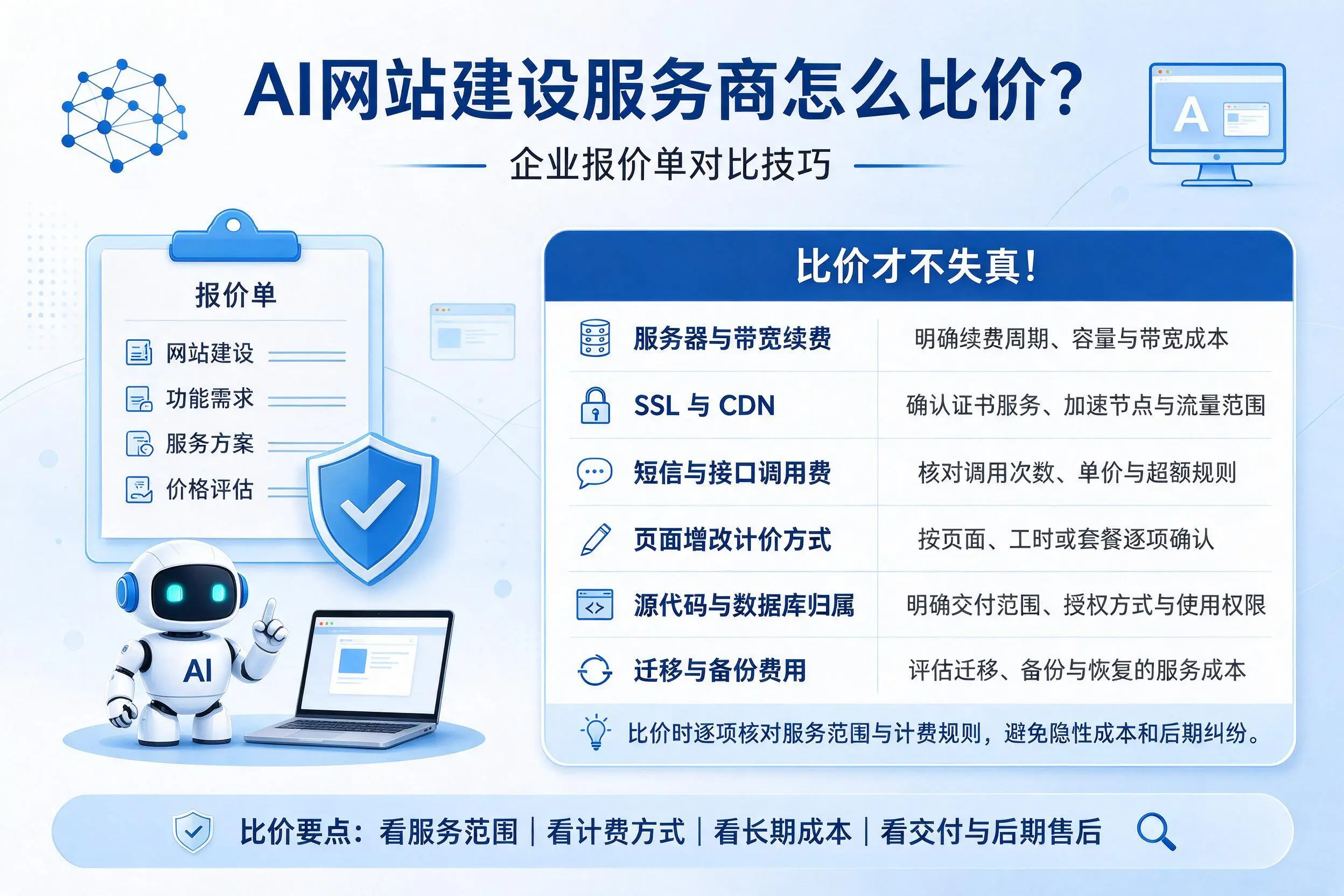 AI网站建设服务商怎么比价？临沂企业报价单对比技巧